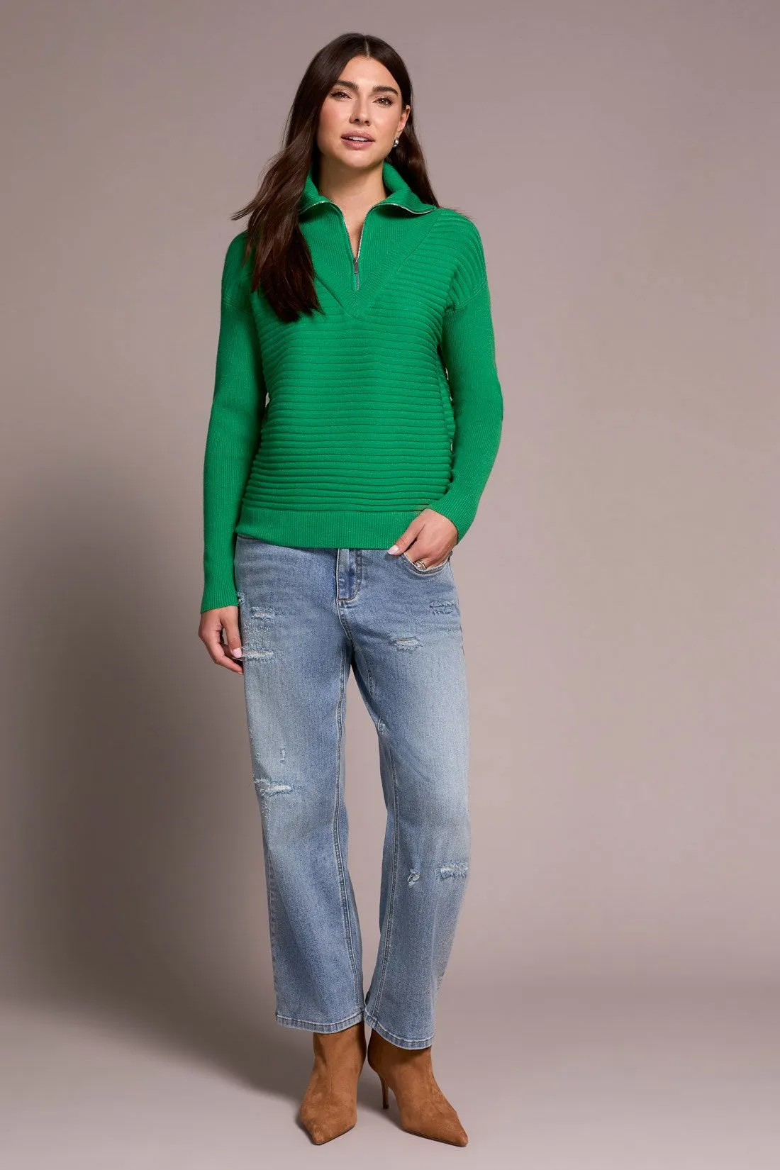 Soft Zip-Up V-Neck Sweater-Fieldgreen sold by Tribal product image thumbnail 2