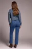 Audrey High Rise Kick Flare Jeans With Embossed Flower Detail-Softnavy sold by Tribal