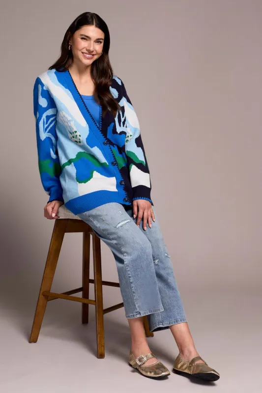 Novelty Abstract Jacquard Button-Front Cardigan-Nightfall sold by Tribal