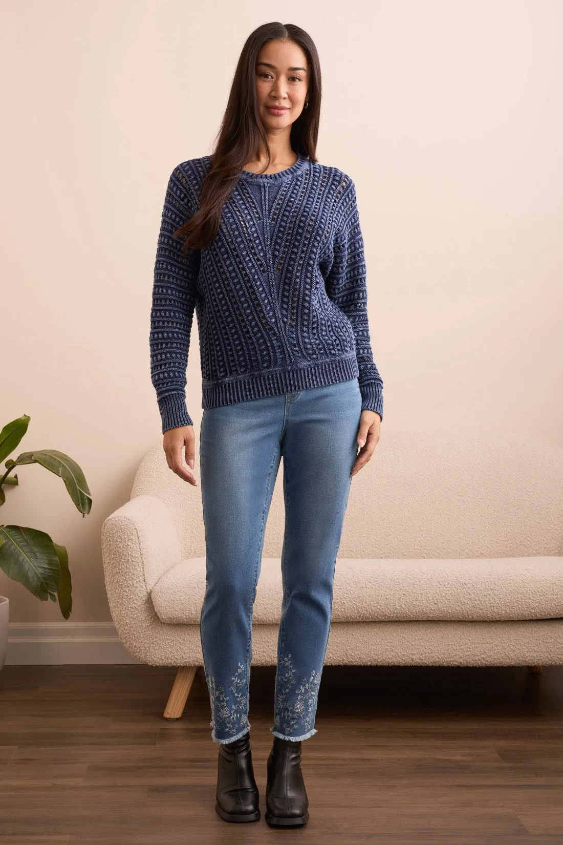 Audrey Textured Stretch Denim Pull-On Slim Jeans-Skyfall sold by Tribal product image thumbnail 2