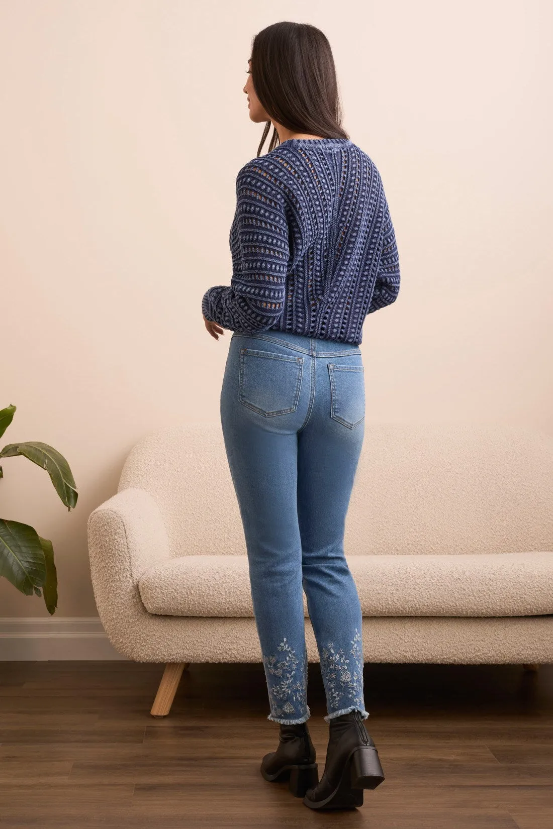 Audrey Textured Stretch Denim Pull-On Slim Jeans-Skyfall sold by Tribal product image thumbnail 3