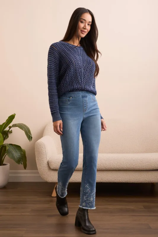 Audrey Textured Stretch Denim Pull-On Slim Jeans-Skyfall sold by Tribal