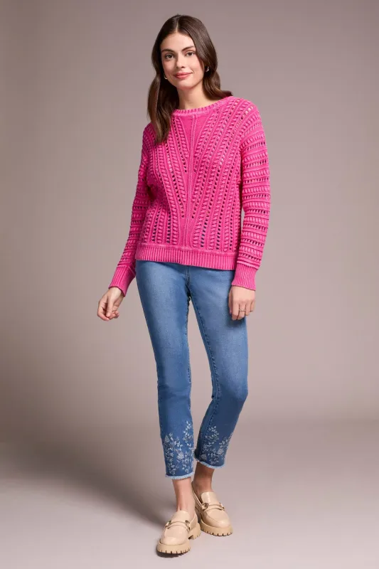 Textured Special Wash Crew Neck Sweater-Cherrypink sold by Tribal