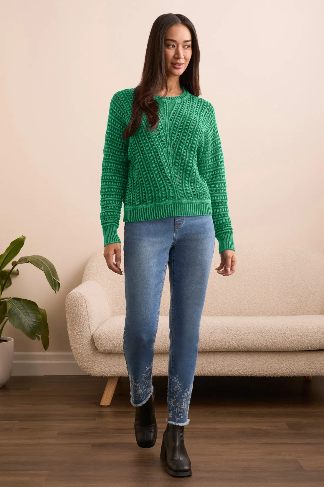 Textured Special Wash Crew Neck Sweater-Fieldgreen sold by Tribal