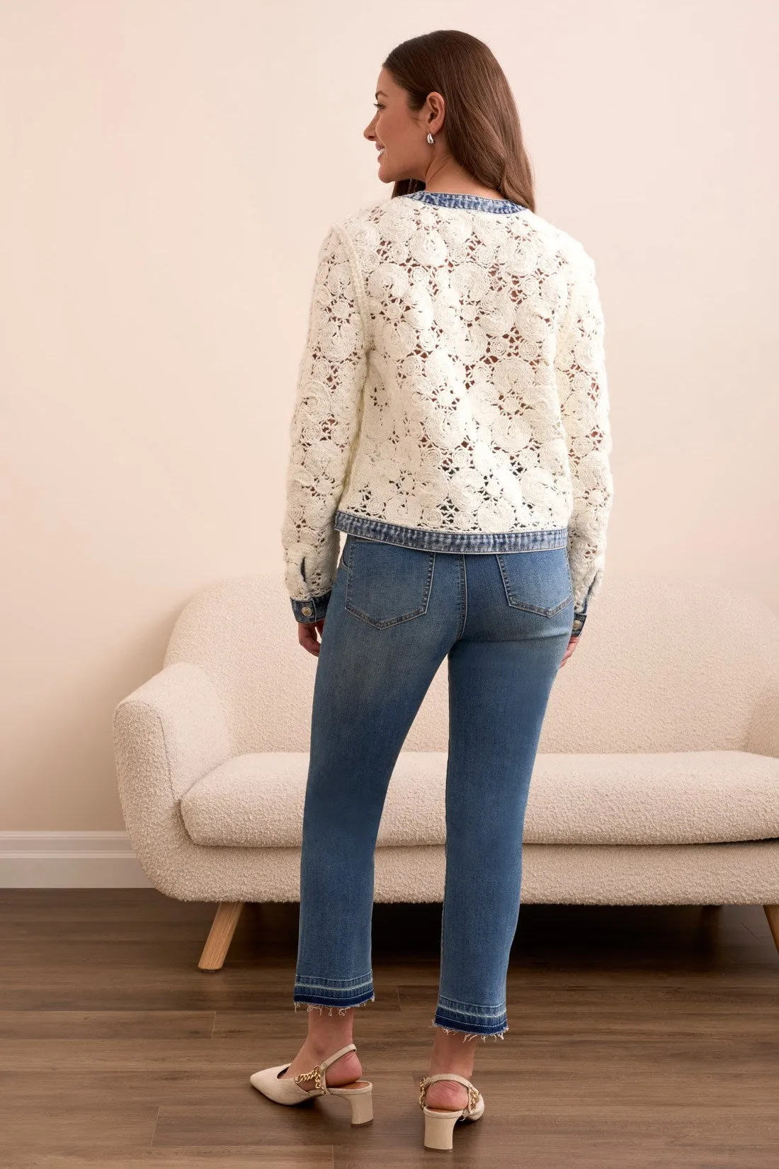Mixed Media Crochet Jacket With Denim Detail-Eggshell sold by Tribal product image thumbnail 2