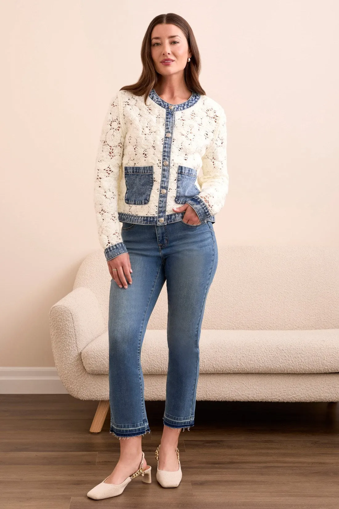 Mixed Media Crochet Jacket With Denim Detail-Eggshell sold by Tribal product image thumbnail 3