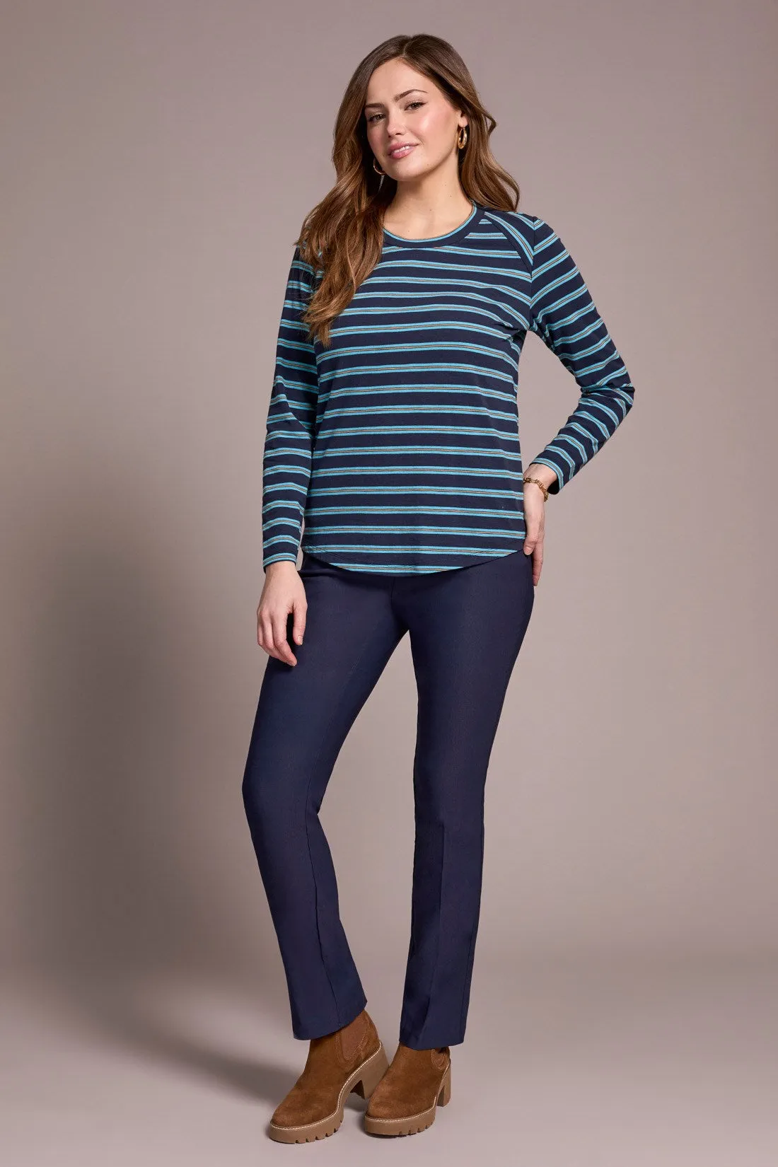 Stripe Slub Knit Crew Neck Top-Sapphire sold by Tribal
