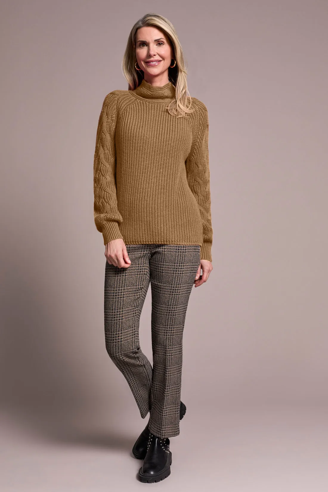 Cable Knit Mock Neck Sweater-H latte sold by Tribal