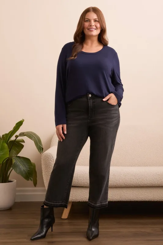 Sophia Curvy Micro Flare Jeans-Blackmist sold by Tribal