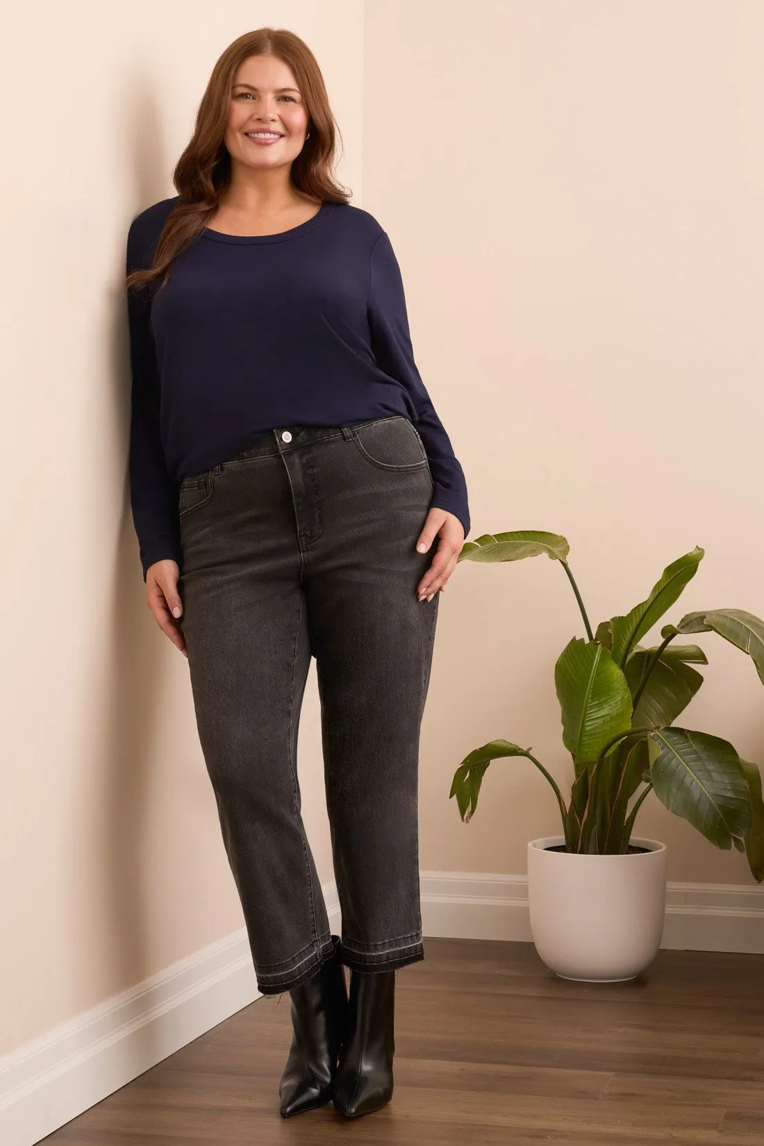 Sophia Curvy Micro Flare Jeans-Blackmist sold by Tribal product image thumbnail 2