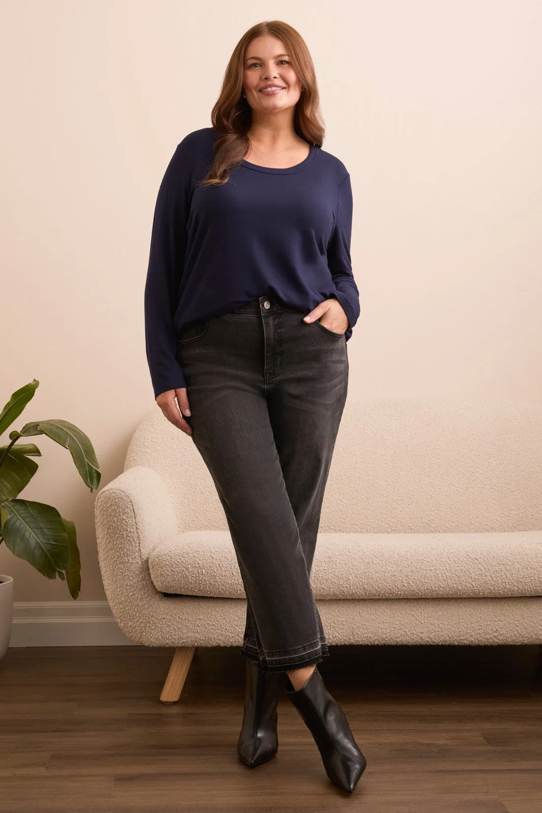 Sophia Curvy Micro Flare Jeans-Blackmist sold by Tribal product image thumbnail 3