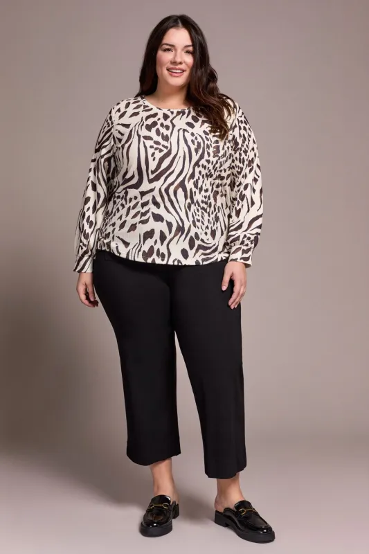 Printed Long Sleeve Crew Neck Knit Top-Walnut sold by Tribal