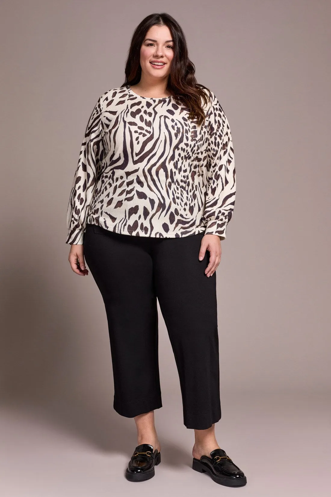 Printed Long Sleeve Crew Neck Knit Top-Walnut sold by Tribal