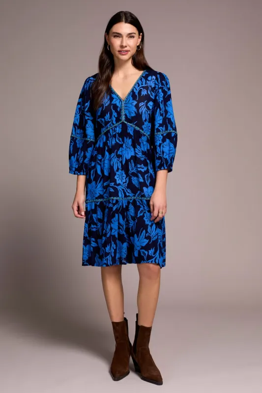 Printed Jacquard Embroidered V-Neck Dress-Nightfall sold by Tribal