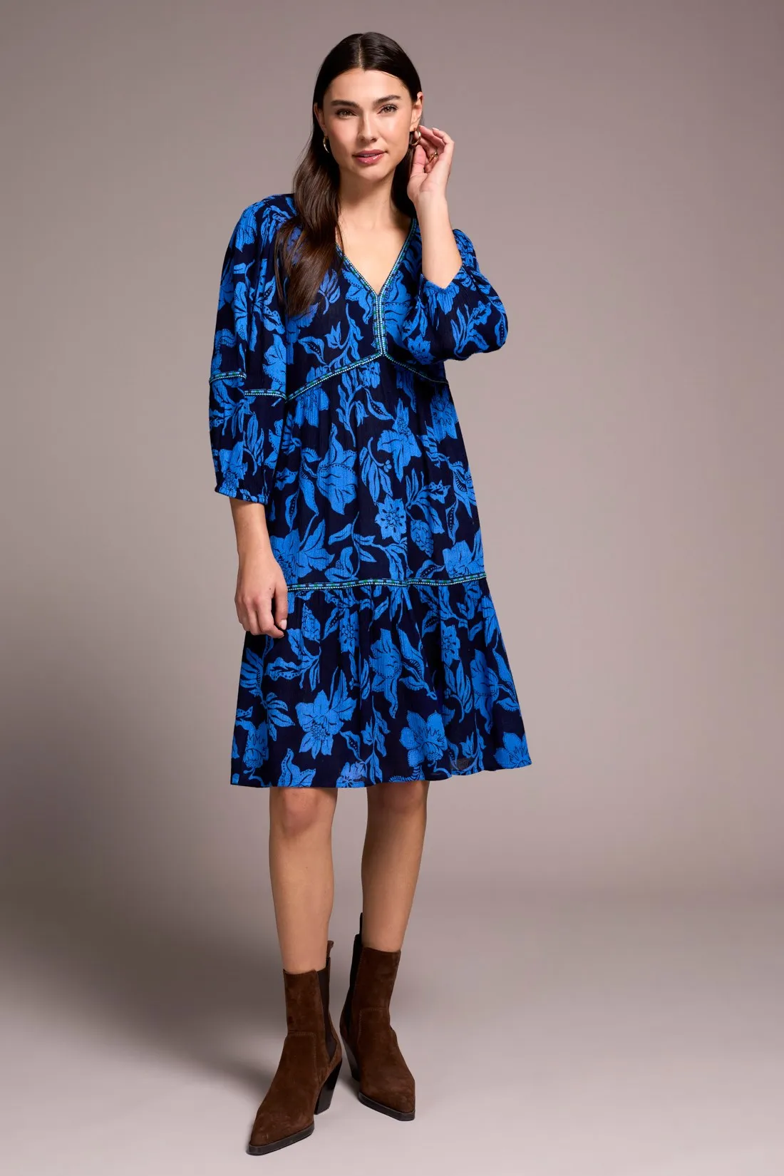 Printed Jacquard Embroidered V-Neck Dress-Nightfall sold by Tribal product image thumbnail 3
