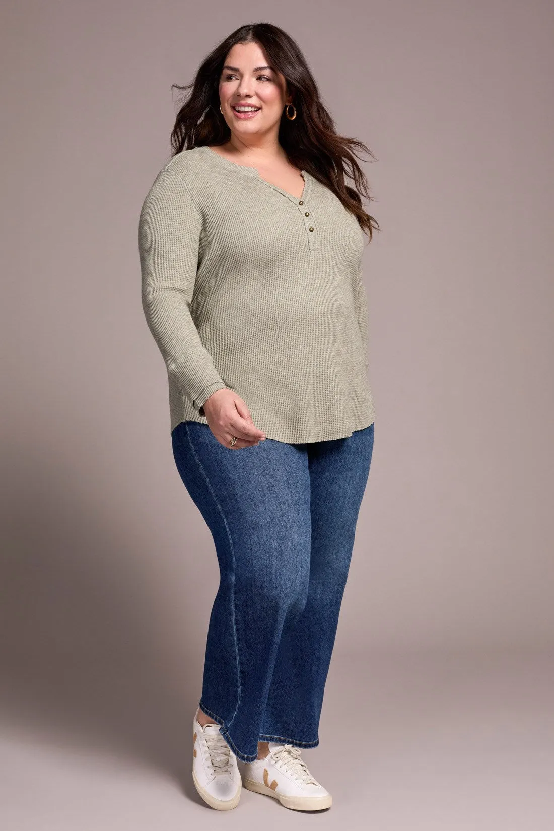 Brushed Waffle Knit Henley Long Sleeve Top-H oliveleaf sold by Tribal product image thumbnail 4