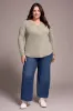 Brushed Waffle Knit Henley Long Sleeve Top-H oliveleaf sold by Tribal