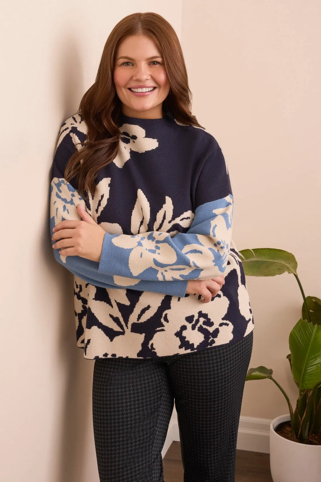 Knit Jacquard Funnel Neck Sweater-Sapphire sold by Tribal product image thumbnail 4