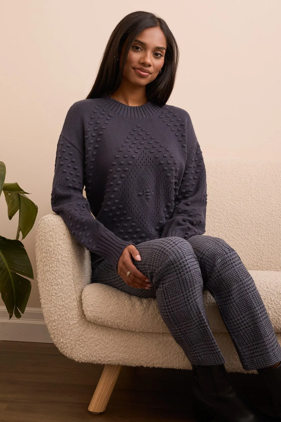 Textured Long Puff Sleeve Cotton Sweater-Sapphire sold by Tribal product image thumbnail 3