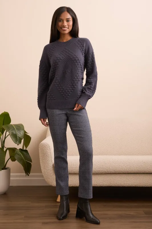 Textured Long Puff Sleeve Cotton Sweater-Sapphire sold by Tribal
