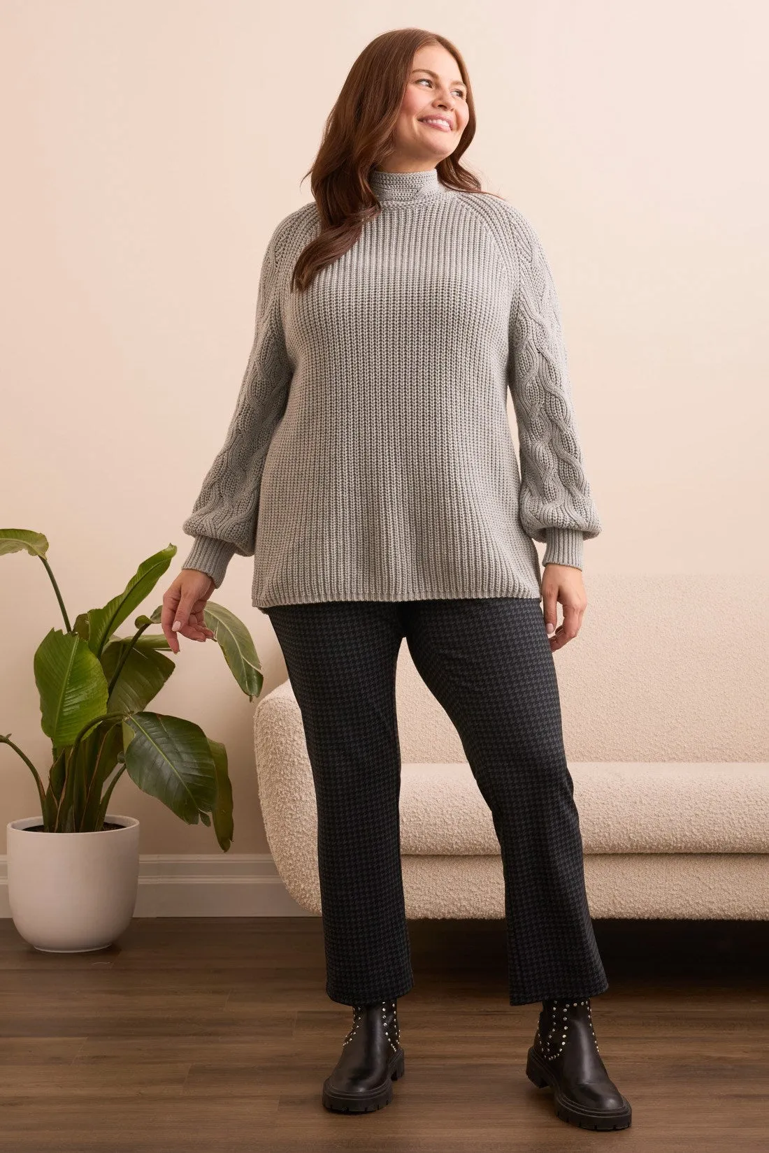 Cable Knit Mock Neck Sweater-Grey mix sold by Tribal product image thumbnail 2