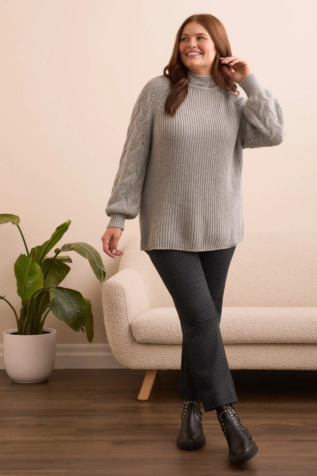 Cable Knit Mock Neck Sweater-Grey mix sold by Tribal product image thumbnail 3