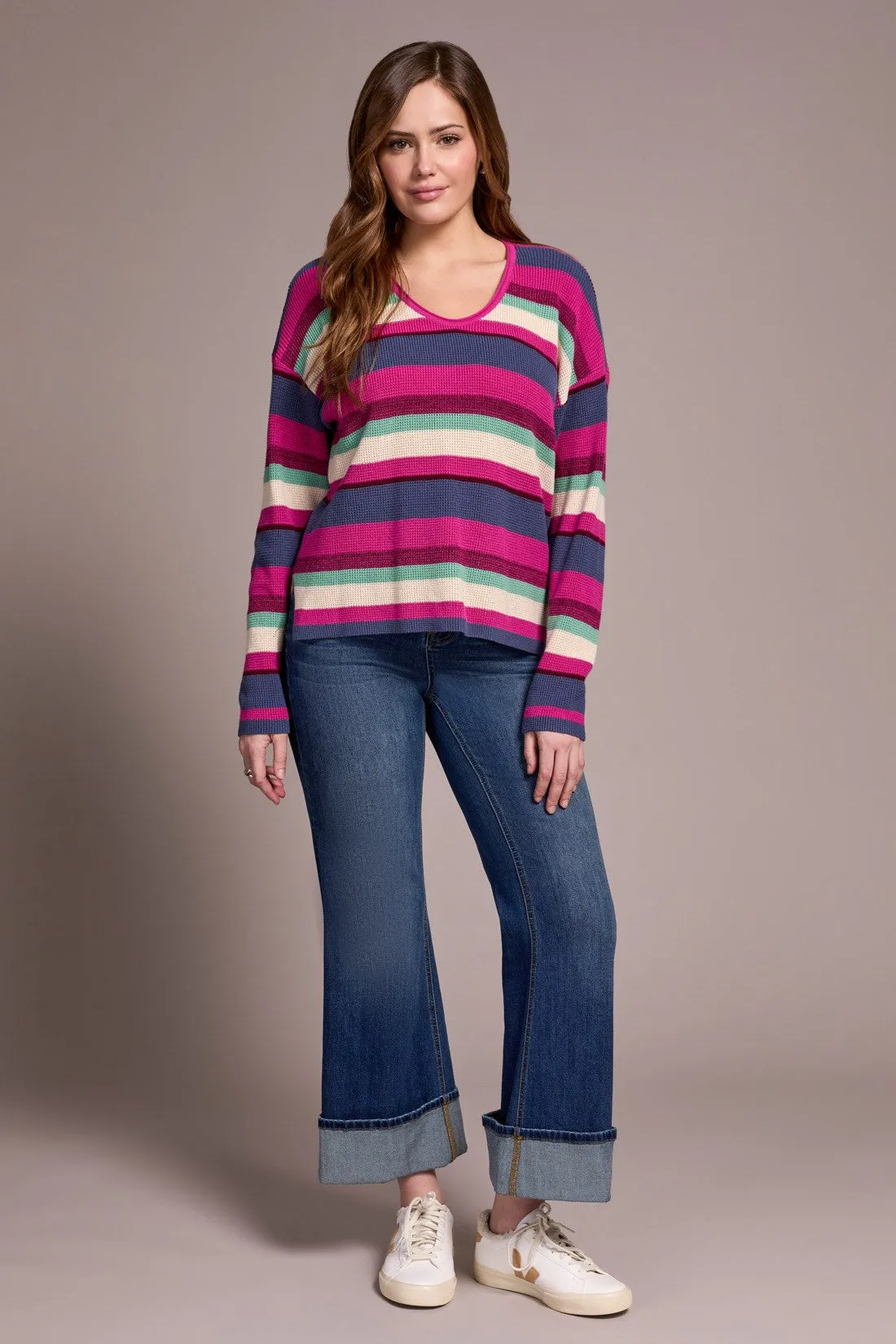 Combed Cotton U-Neck Waffle Sweater-Pink flambe sold by Tribal product image thumbnail 2
