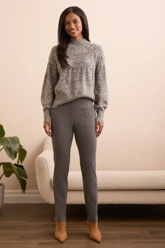 Bengaline Stretch Flatten It® Stripe Pull-On Pant-Charcoal sold by Tribal