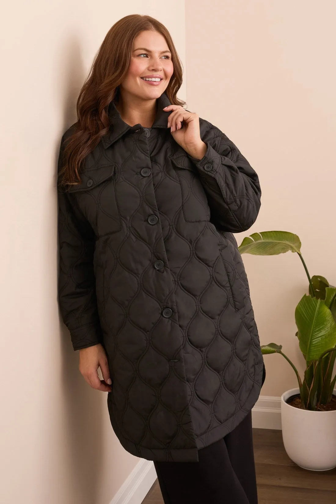 Timeless Quilted Button-Front Jacket-Black sold by Tribal