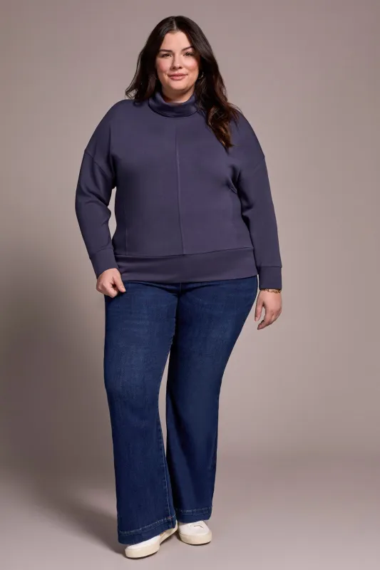 Techno Lux Drop Shoulder Funnel Neck Knit Top-Sapphire sold by Tribal