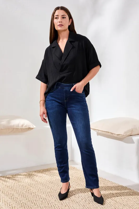 Sophia Curvy Boundless Stretch Denim Pull-On Slim Crop Jeans-Darknight sold by Tribal