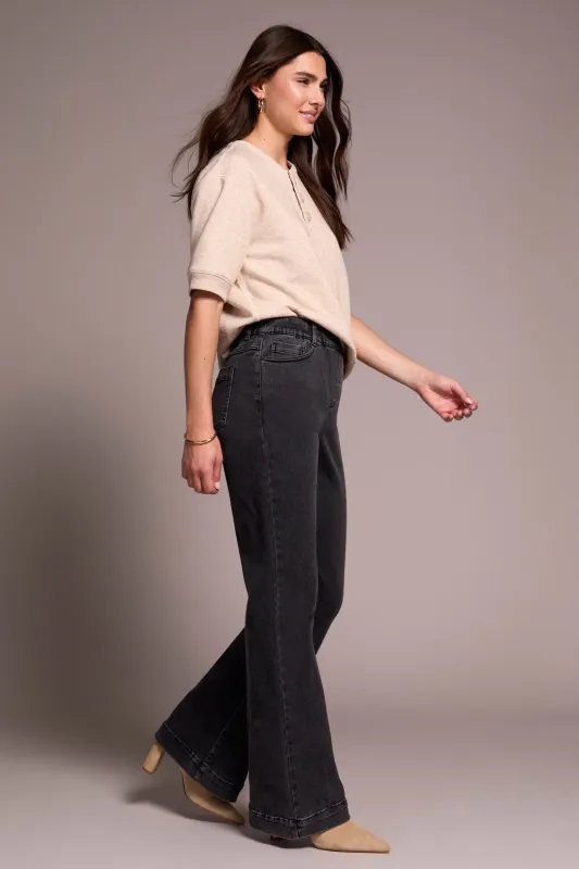 Audrey Boundless Stretch Denim Pull-On Flare Jeans-Charcoal sold by Tribal