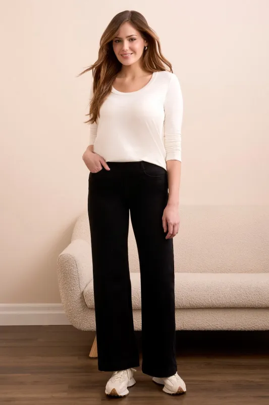 Audrey Boundless Stretch Denim Pull-On Wide Jeans-Black sold by Tribal