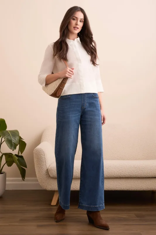 Audrey Boundless Stretch Denim Pull-On Wide Jeans-Fadedblue sold by Tribal