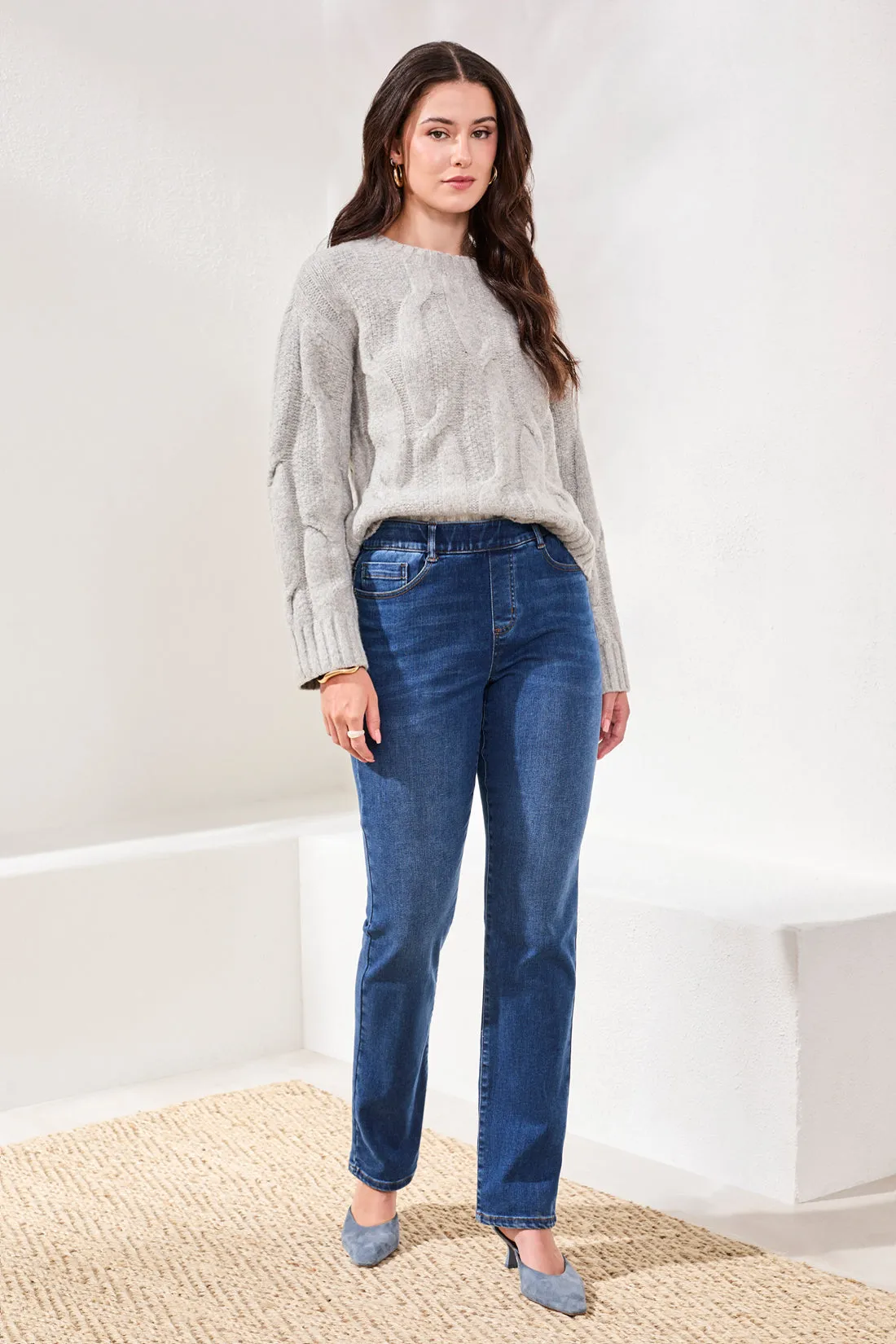 Sophia Curvy Boundless Stretch Pull-On Straight Leg Jeans-Fadedblue sold by Tribal