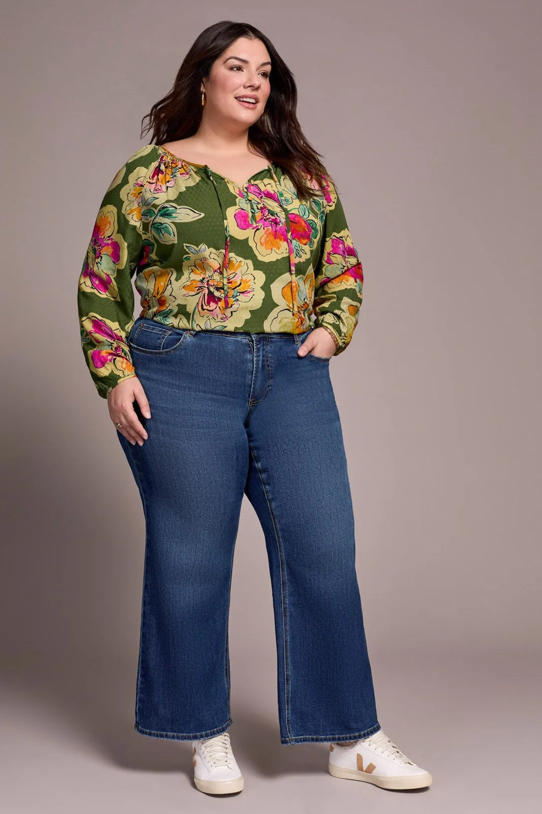 Sophia Curvy Hugging Wide Leg Jeans-Antiqueblue sold by Tribal