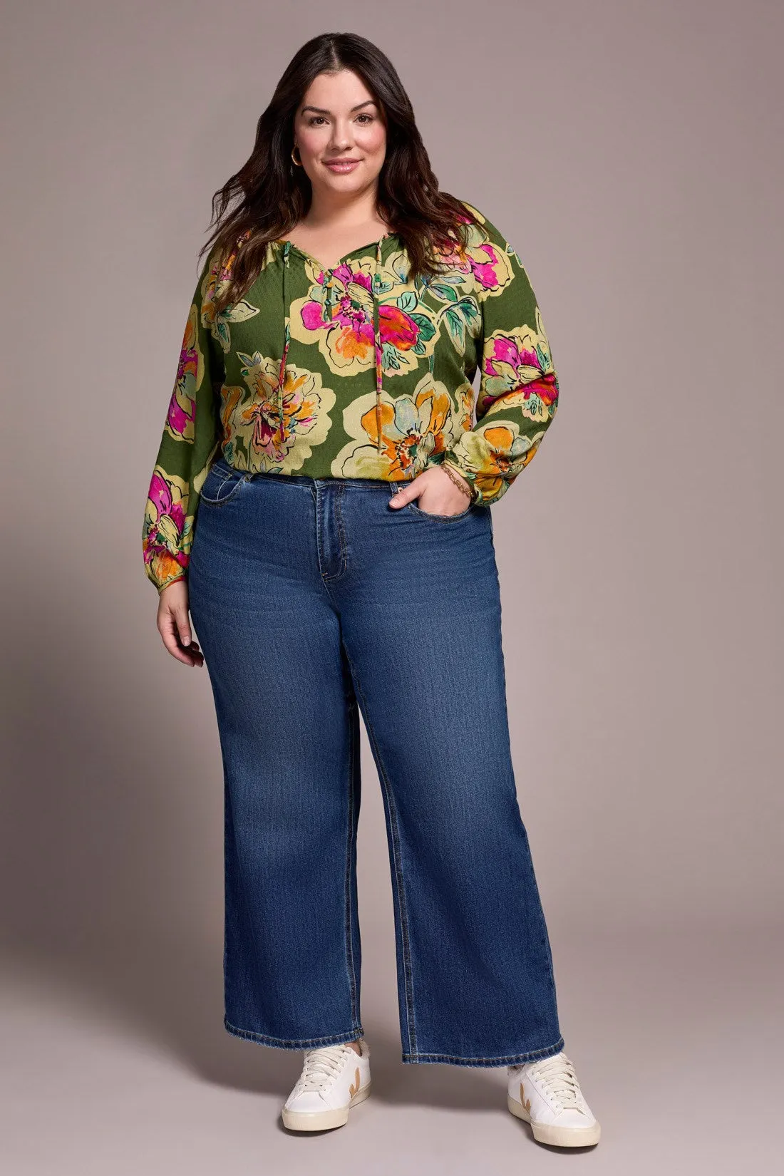 Sophia Curvy Hugging Wide Leg Jeans-Antiqueblue sold by Tribal product image thumbnail 3
