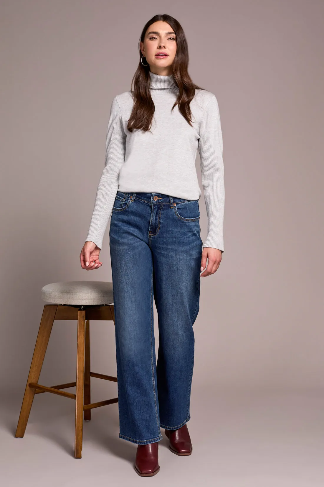 Petite Sophia Curvy Hugging Wide Leg Jeans-Antiqueblue sold by Tribal product image thumbnail 2