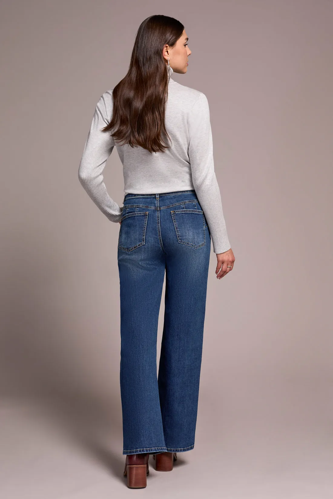 Petite Sophia Curvy Hugging Wide Leg Jeans-Antiqueblue sold by Tribal product image thumbnail 3