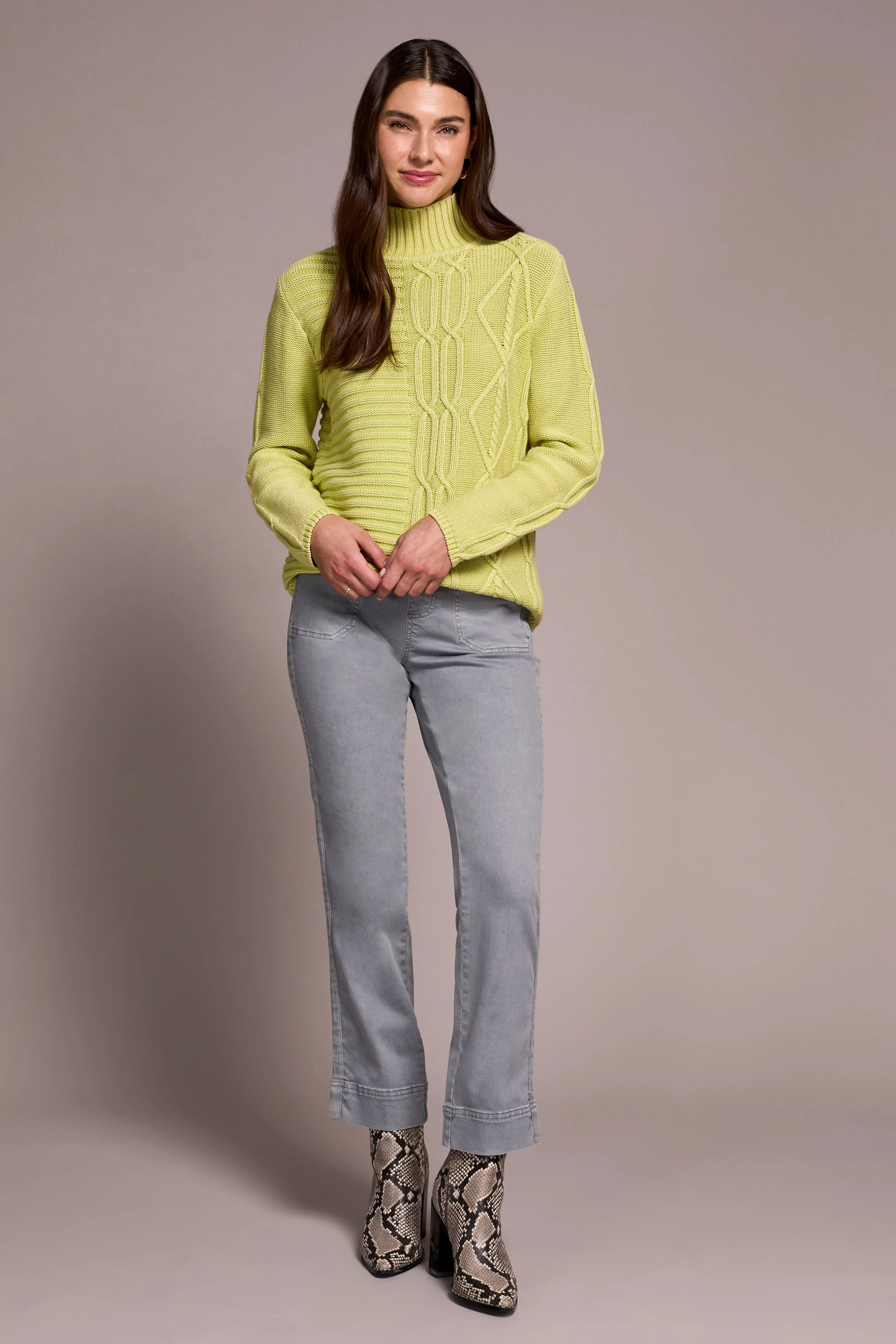 Vintage Washed Cable Knit Mock Neck Sweater-Limemist sold by Tribal product image thumbnail 3