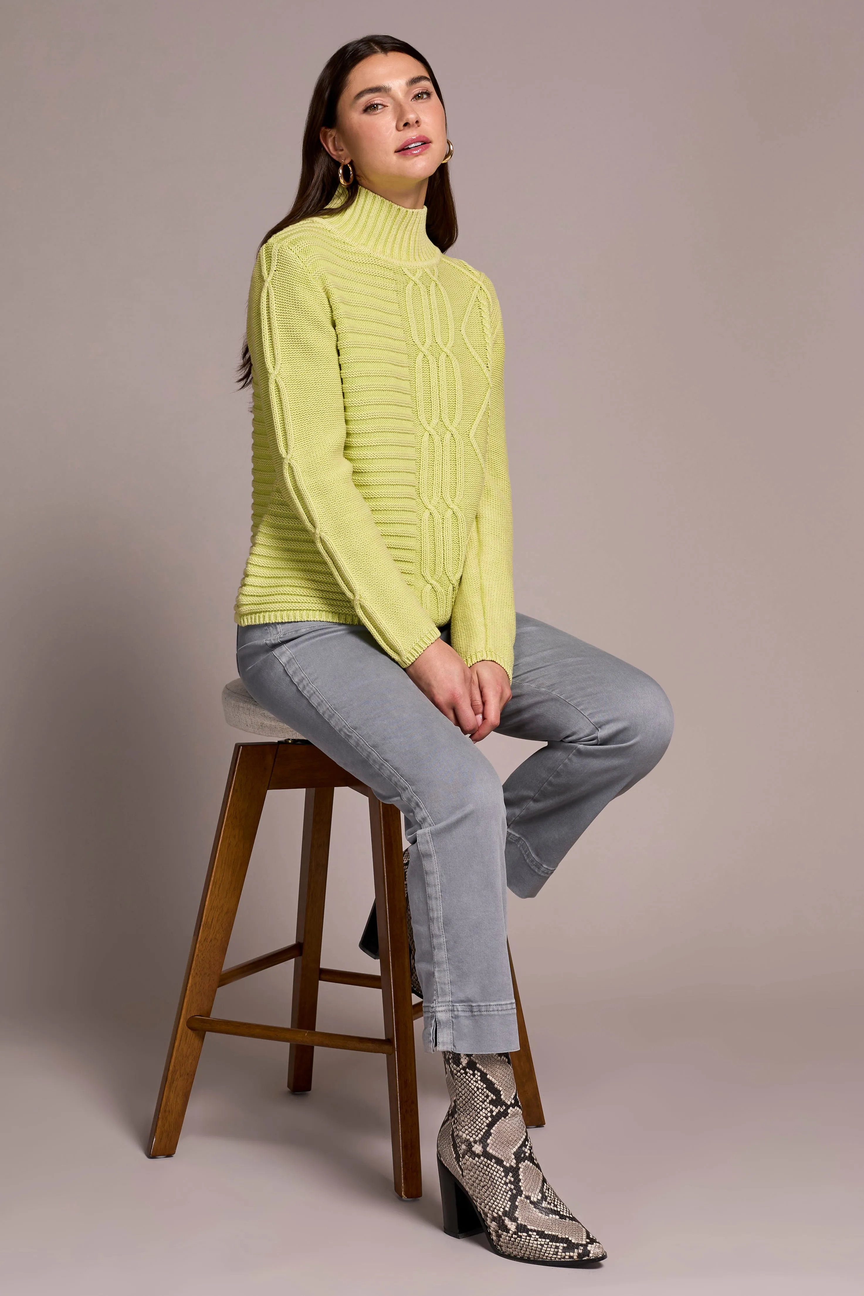 Vintage Washed Cable Knit Mock Neck Sweater-Limemist sold by Tribal product image thumbnail 4
