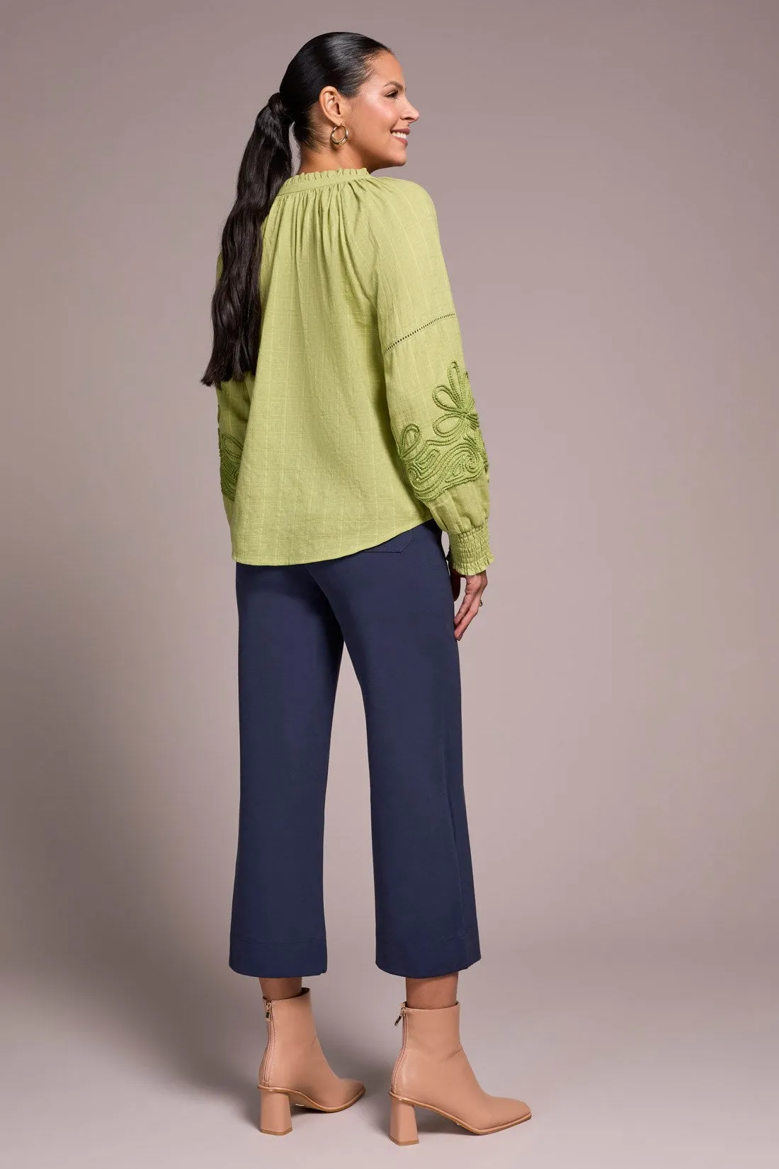 Jaquard Appliqué-Sleeve Notch Neck Blouse-Wasabi sold by Tribal product image thumbnail 2