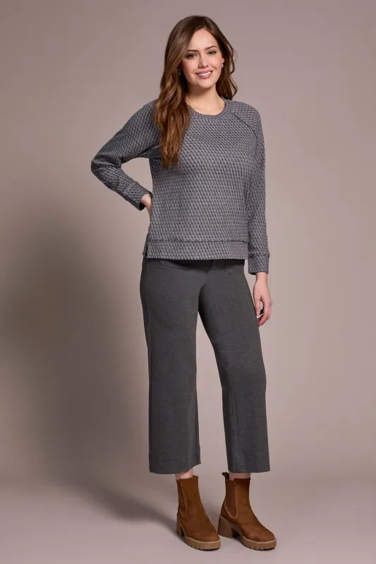 Textured Knit Crew Neck Raglan Sleeve Knit Top-Charcoal sold by Tribal