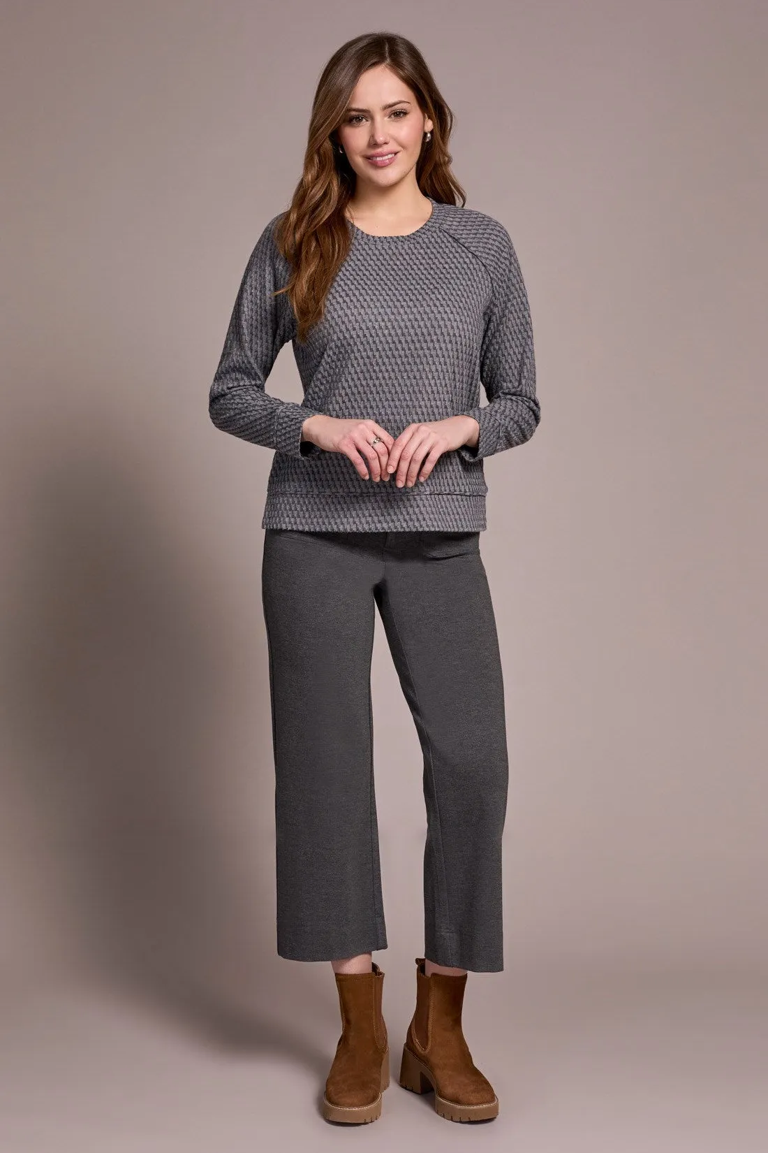 Textured Knit Crew Neck Raglan Sleeve Knit Top-Charcoal sold by Tribal product image thumbnail 3