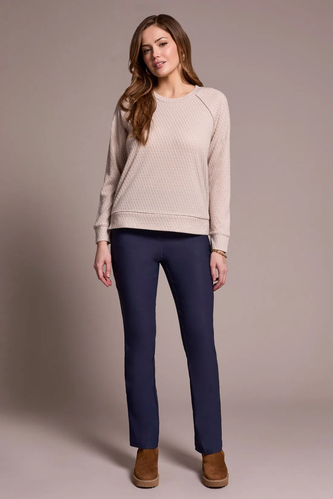 Textured Knit Crew Neck Raglan Sleeve Knit Top-Sandstone sold by Tribal