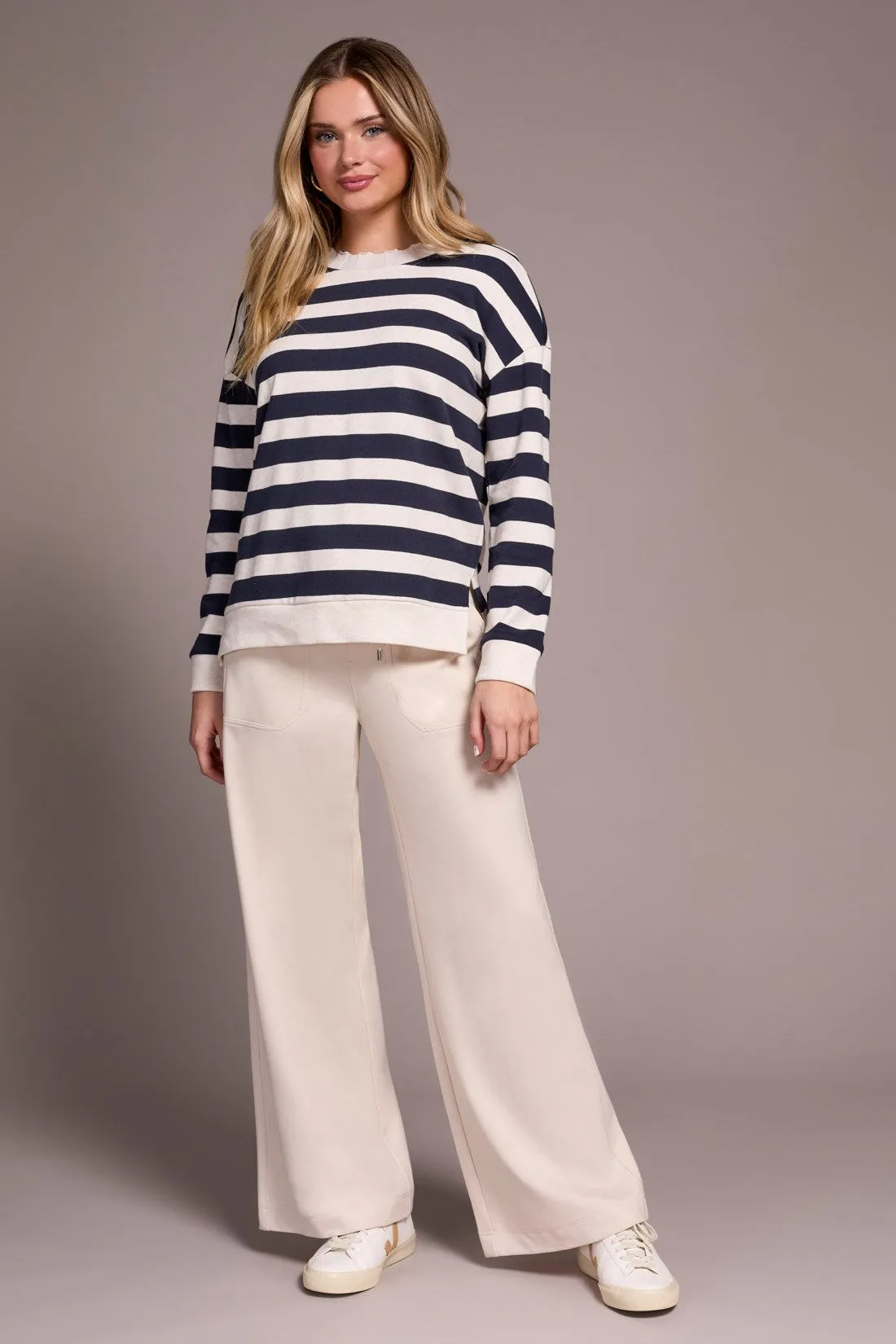 French Terry Stitch-Accent Zip Funnel Neck Sweater-Sapphire sold by Tribal