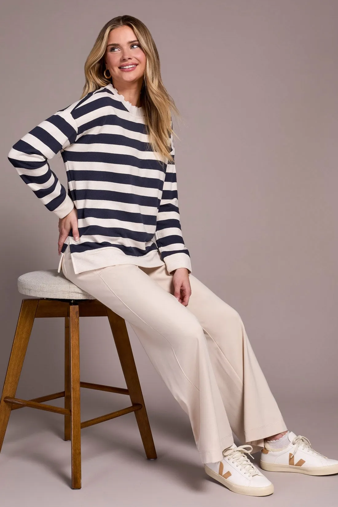 French Terry Stitch-Accent Zip Funnel Neck Sweater-Sapphire sold by Tribal product image thumbnail 4