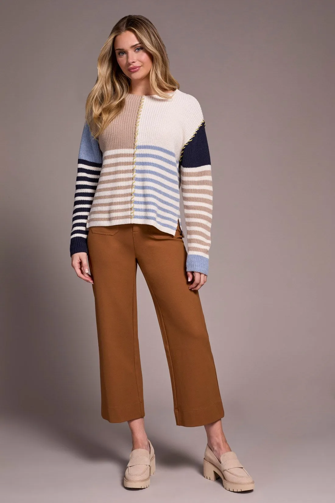 Multi Stripe Textured Boat Neck Sweater-Sandstone sold by Tribal product image thumbnail 2