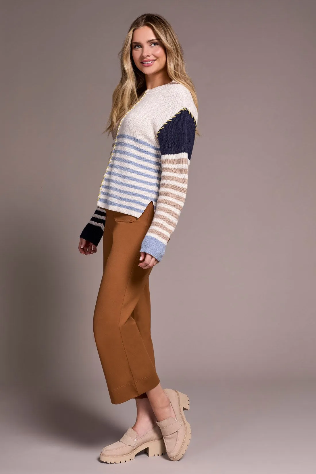 Multi Stripe Textured Boat Neck Sweater-Sandstone sold by Tribal product image thumbnail 3