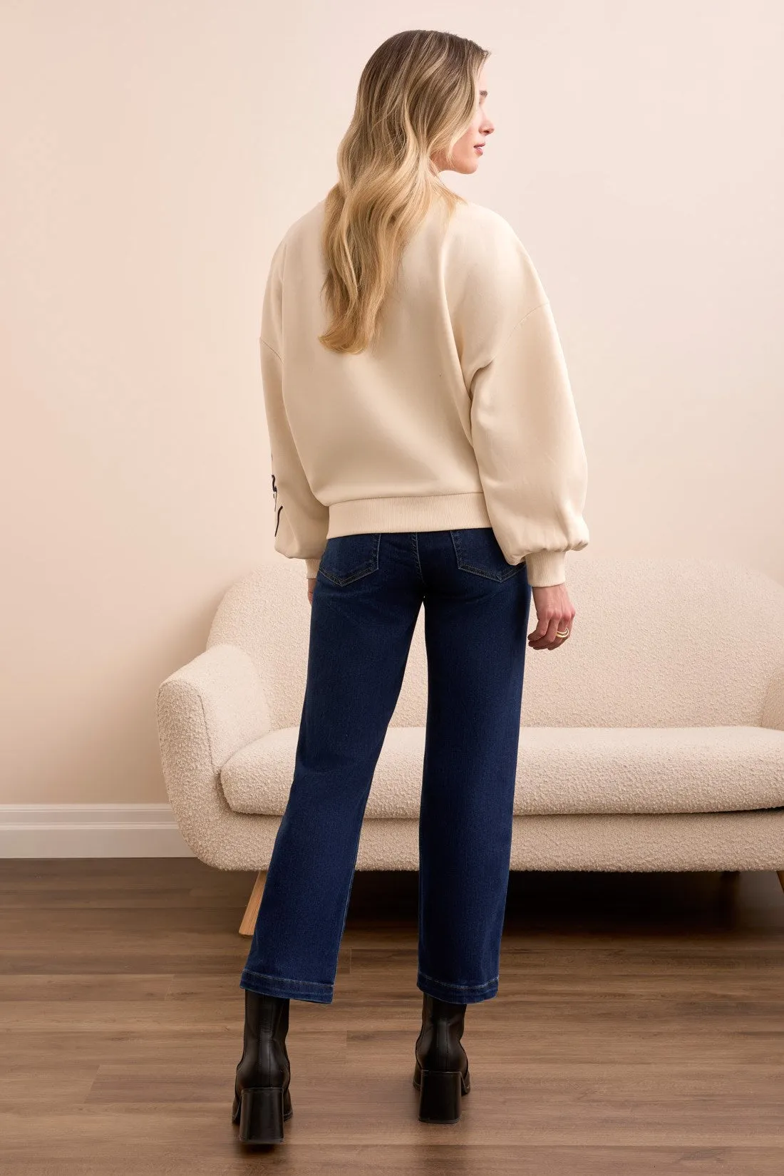 French Terry Embroidered Drop Shoulder Crew Neck Top-Moonstone sold by Tribal product image thumbnail 3